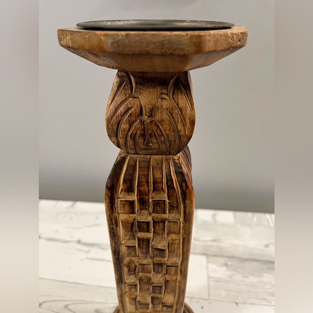 Hand Carved Pillar Candle Holder
